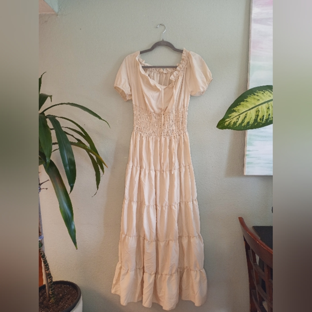Coastal Cowgirl Tiered Romantic Boho Flowy Puff Sleeve Smocked Waist Maxi Dress - Picture 3 of 9